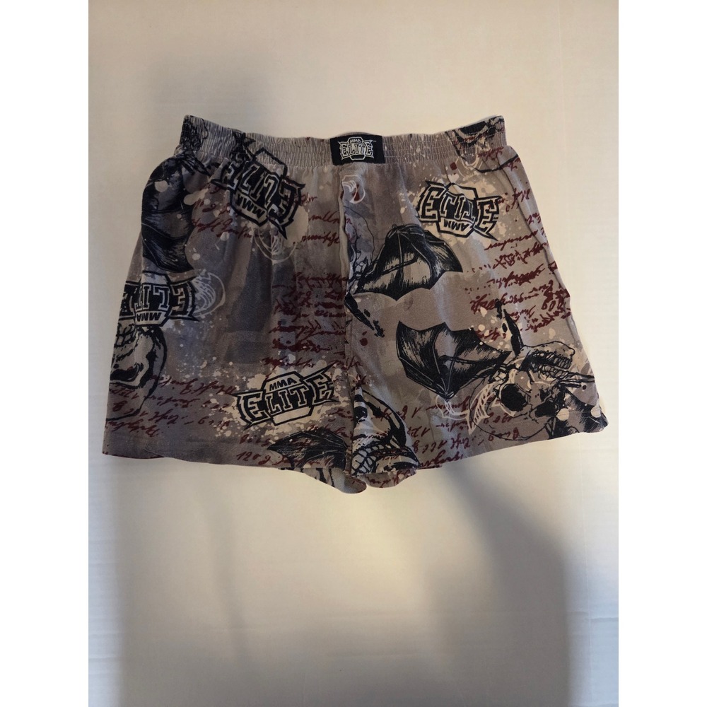 MMA Elite Mens Grey Graphic Boxer Shorts Skulls Bats Lounge Sleepwear XL